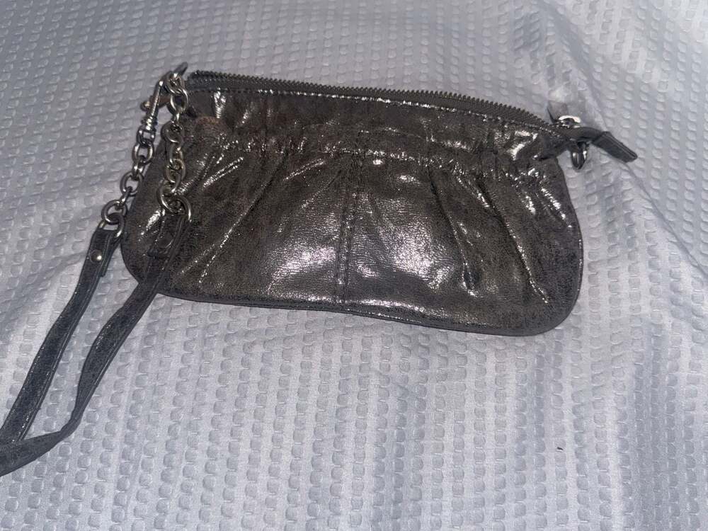 Express Metallic Pewter Ruffled Wristlet Pouch